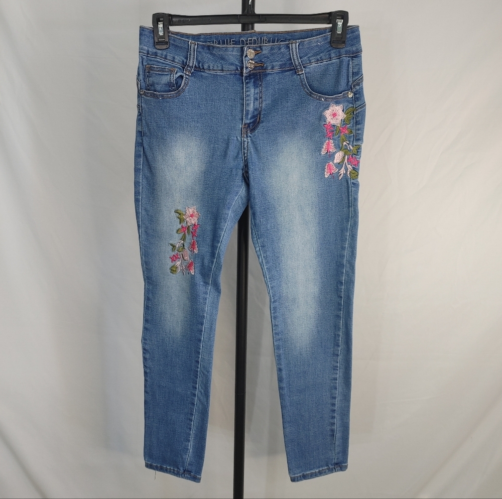 Blue Republic Embroidered Skinny Jeans Juniors 9 11 Womens Medium Floral Stretch